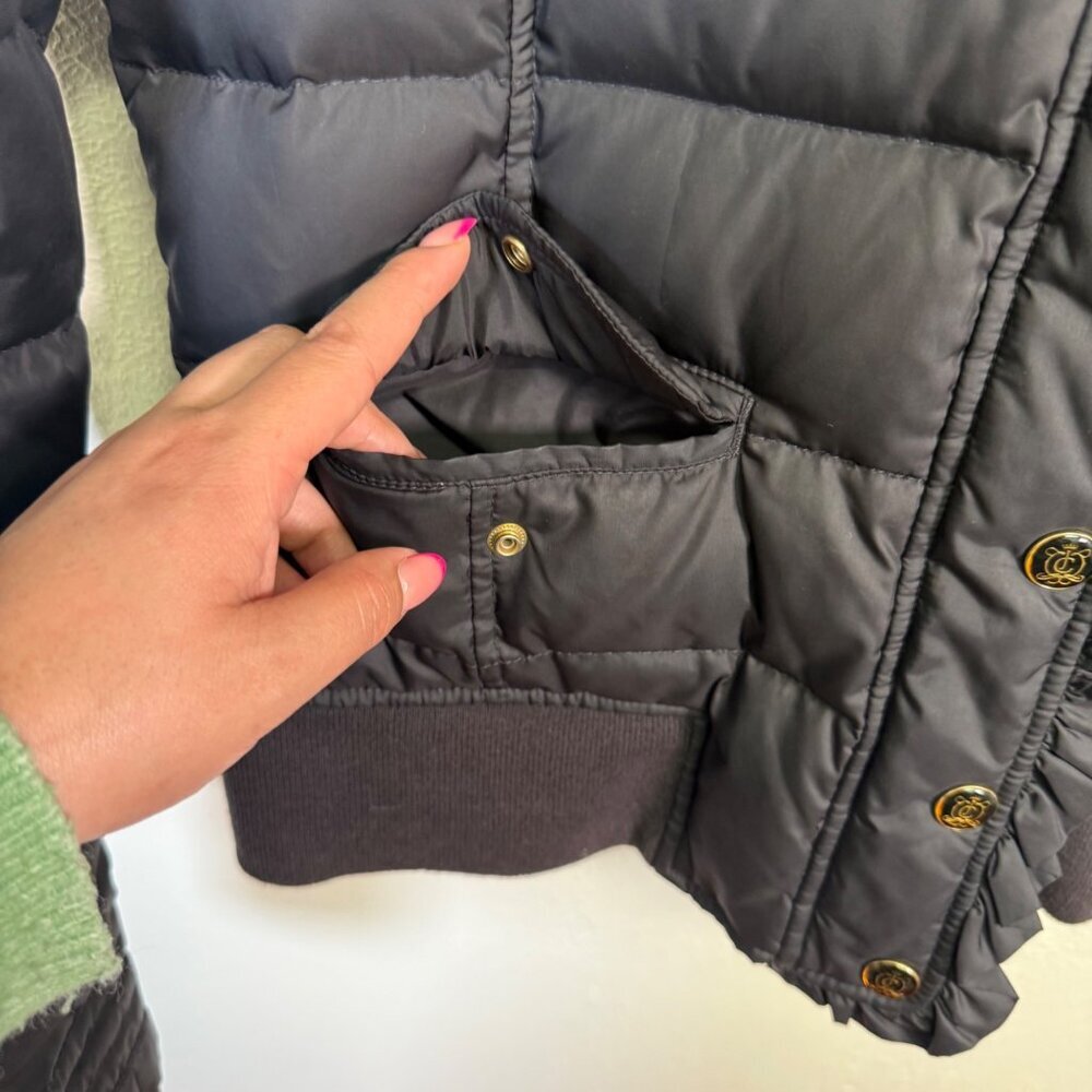 Juicy Couture Black Puffer Faux Fur Removable Hood Medium Y2K Gold Zip - Picture 15 of 16